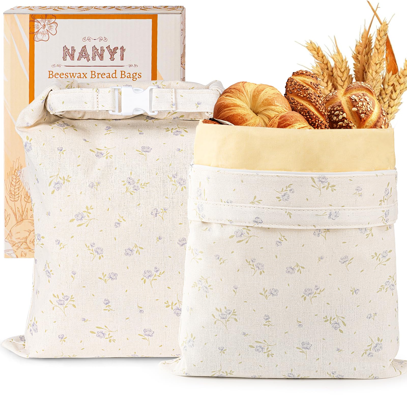 NANYI Beeswax Bread Bags in Azure Petals keep sourdough fresh.
