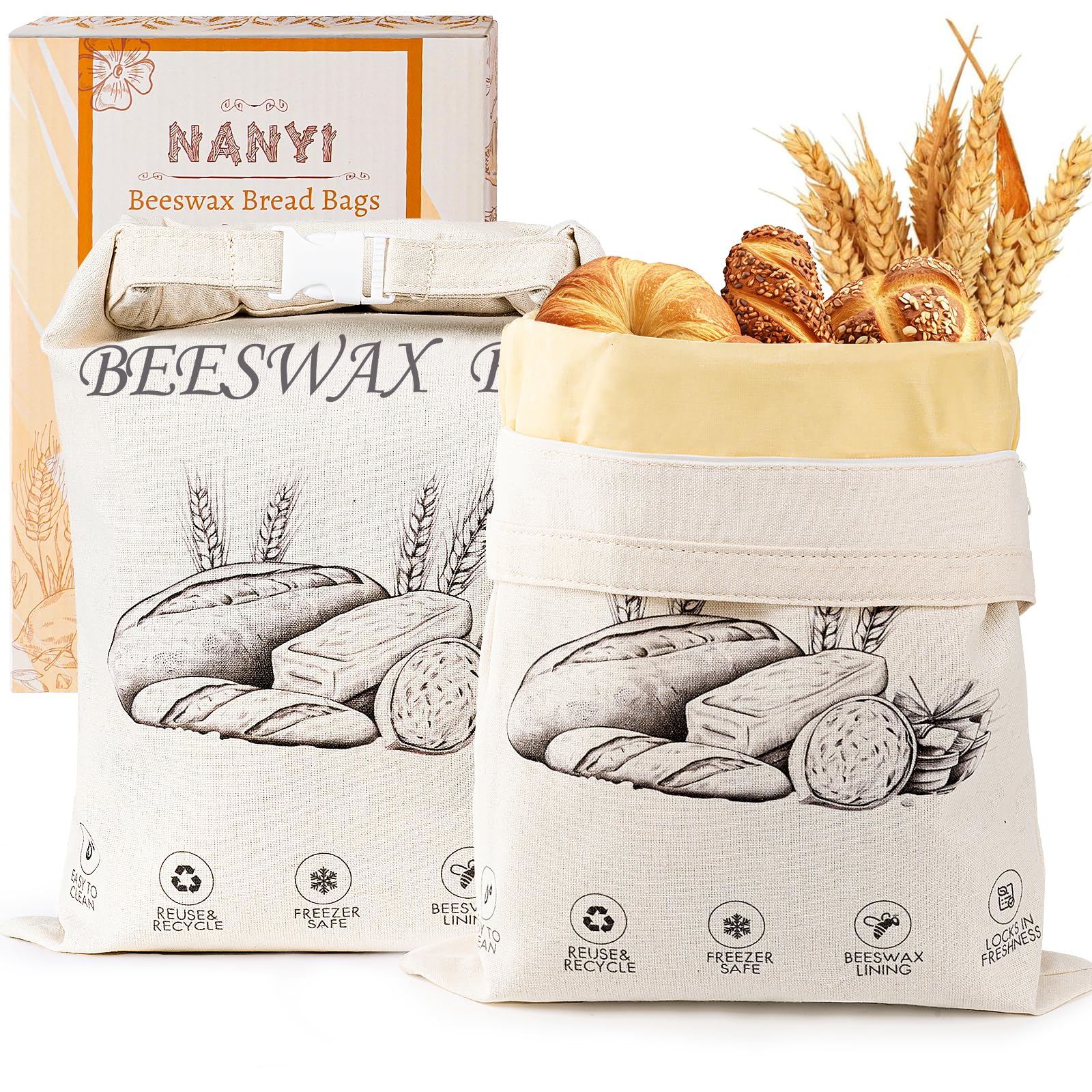 NANYI beeswax bread bags with ivory loaf keep bread fresh longer.