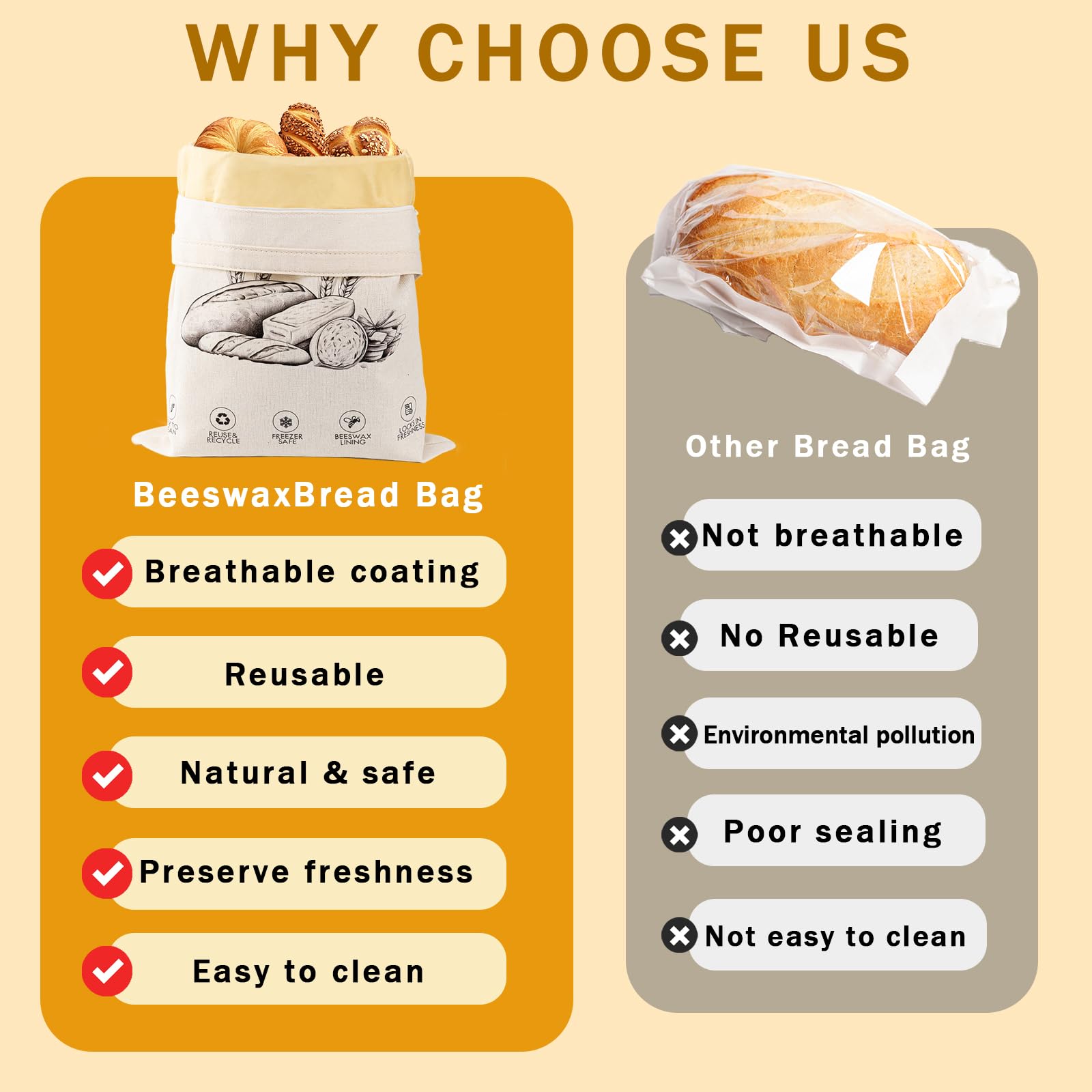 NANYI beeswax bread bags with secure closure for convenient bread storage.