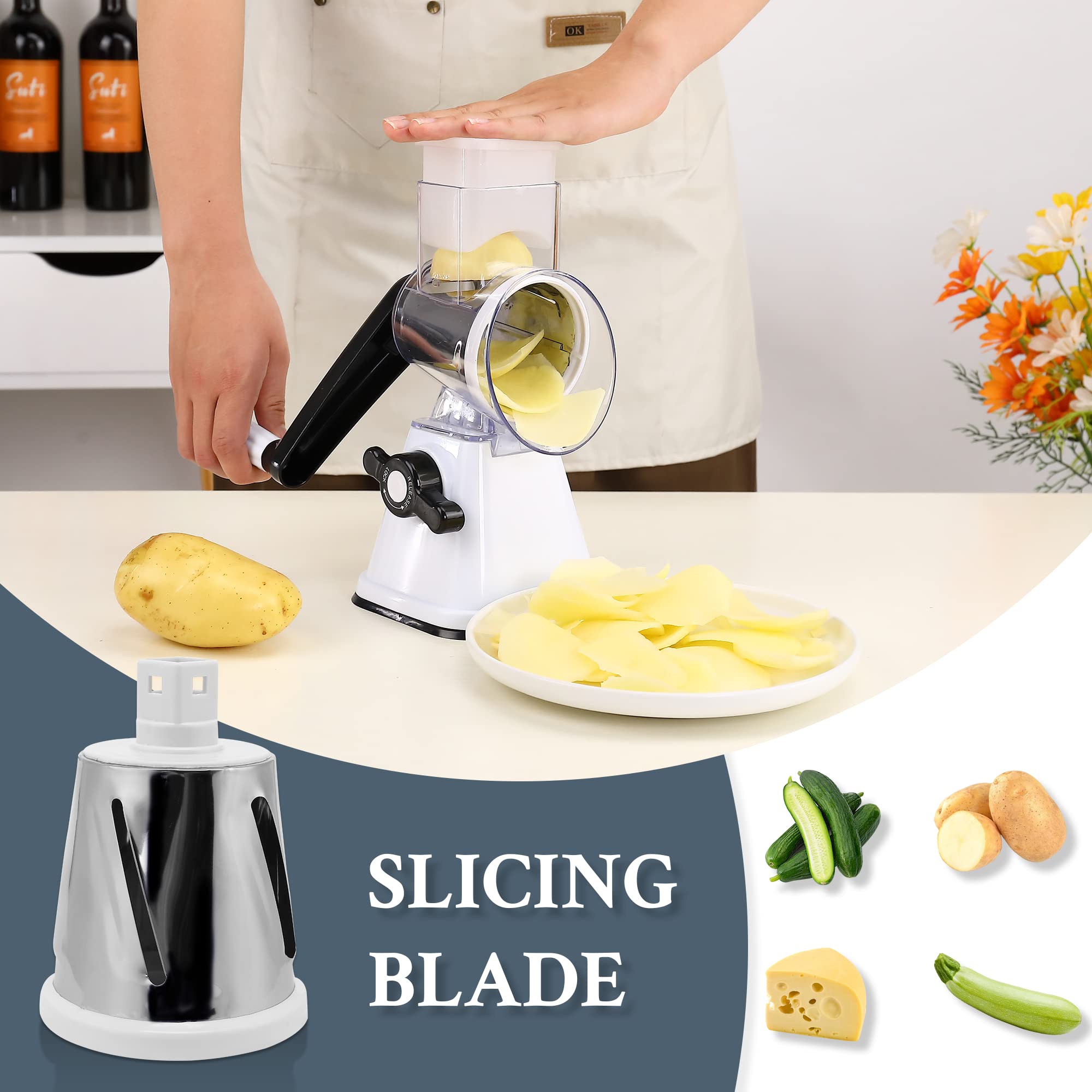 NaOHshp rotary grater three blades close-up for versatile slicing