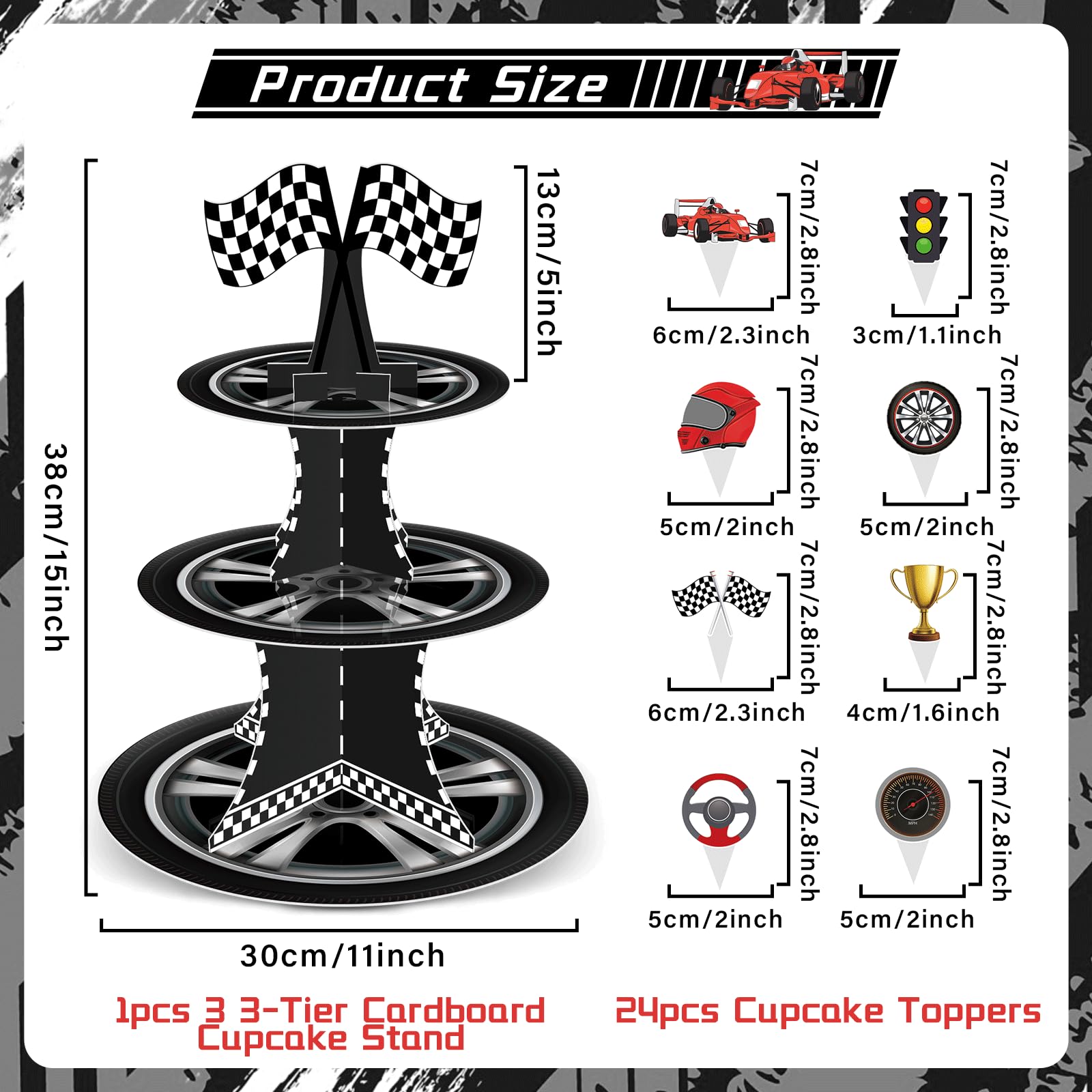 Naozinebi 24 race car toppers add playful dessert decoration.
