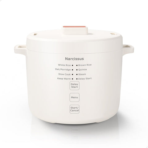 Narcissus 3.5-Cup Rice Cooker top view, compact solution for small kitchens.