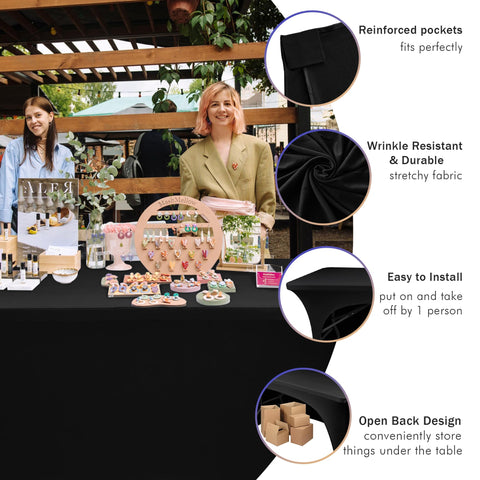 Nasitos 2-pack spandex tablecloth packaging highlights value and color options