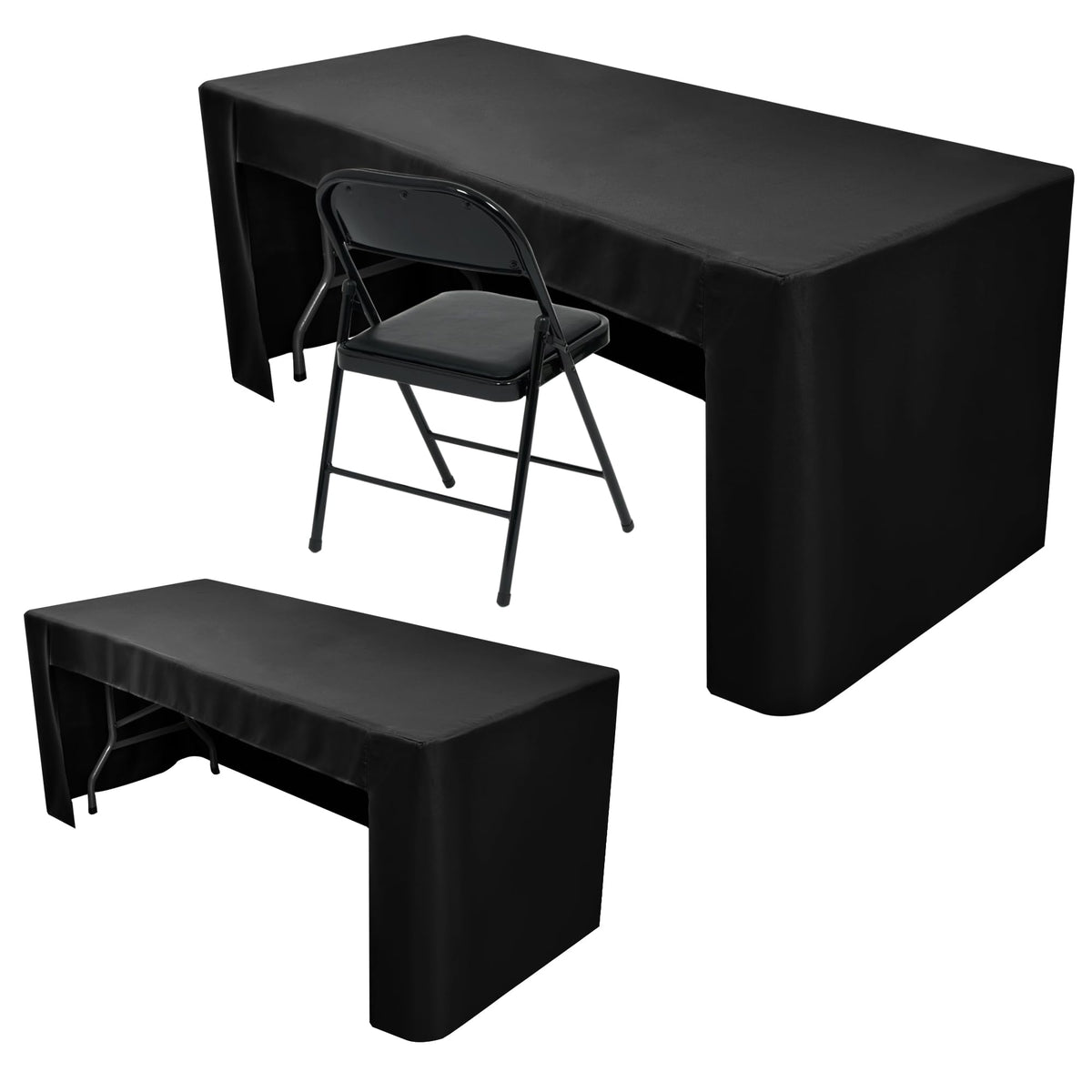 Nasitos 2-pack fitted tablecloth, front view, creates a sleek, professional display.