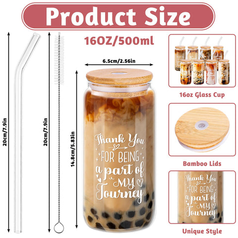 NatNarr 16oz glass cups with lids ideal for daily beverages and gifts.