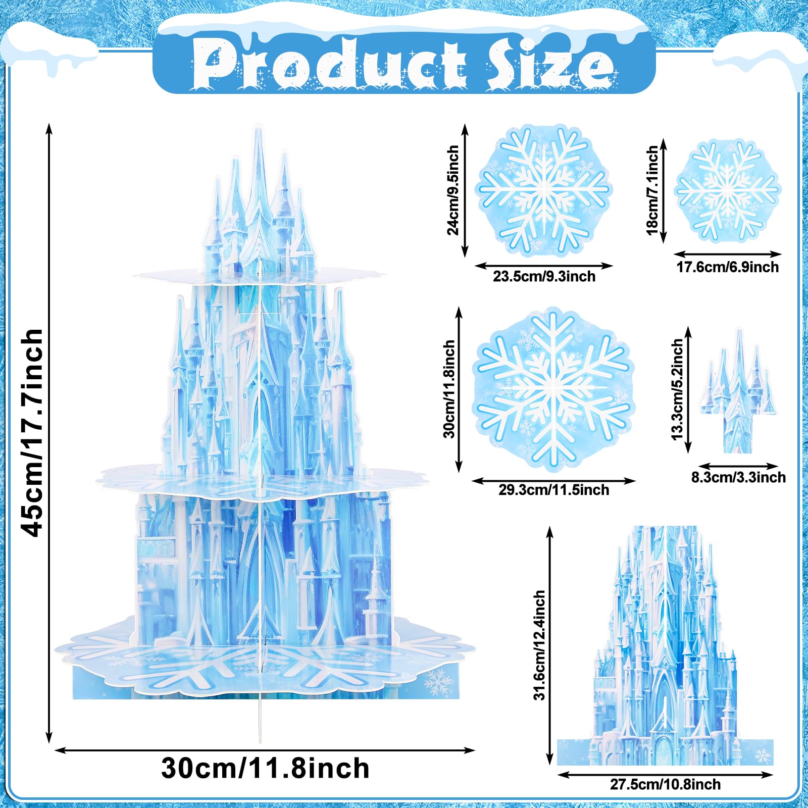 NatNarr Frozen cupcake stand side view highlighting blue ice castle accents