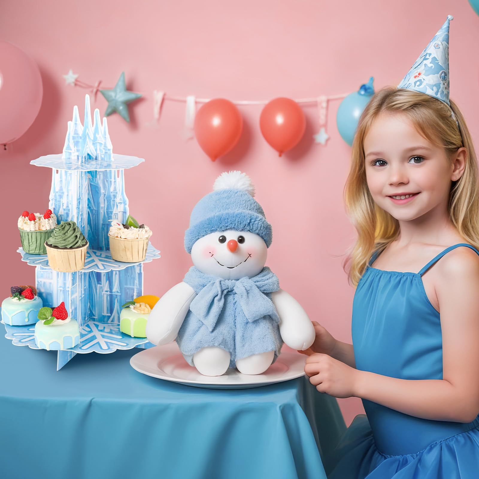 NatNarr ice castle motif in white and blue enhances winter party vibe