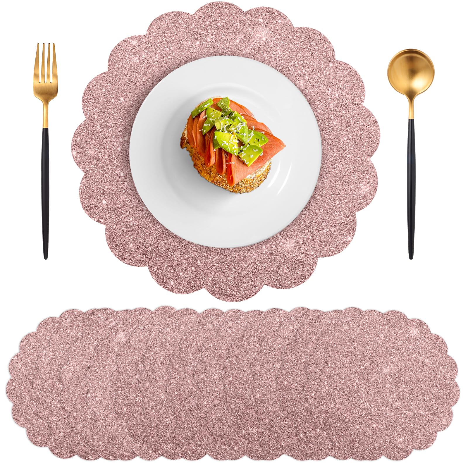 NatNarr rose gold glitter placemats set of 60 add shimmer to elegant table settings