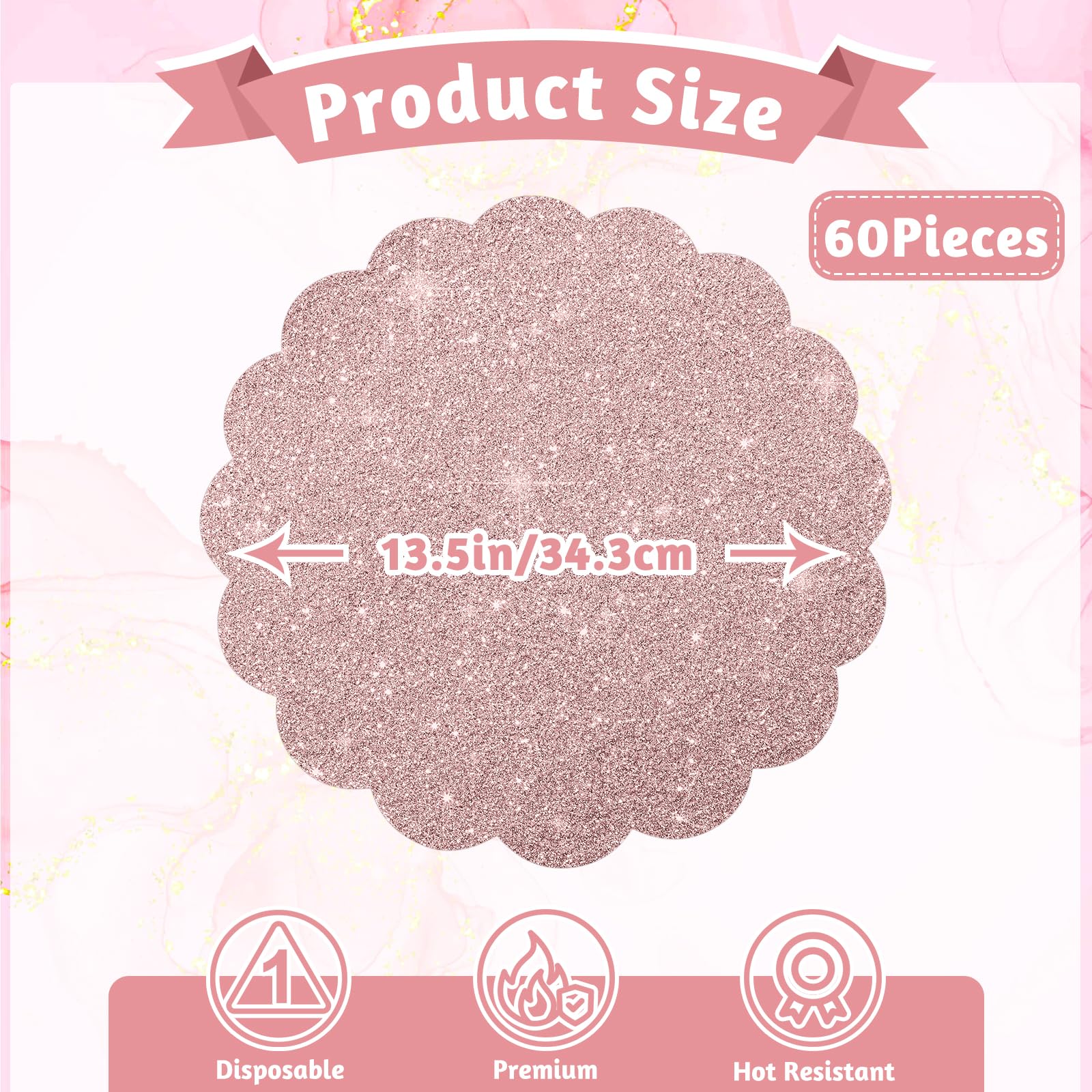 NatNarr rose gold glitter placemats closeup showing thick durable paper