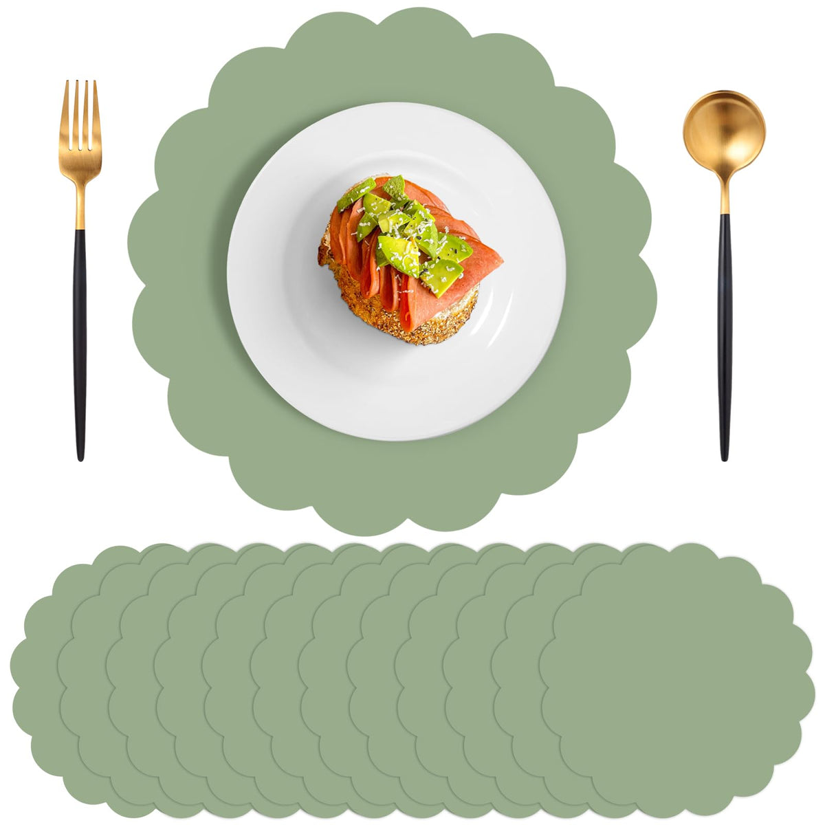 NatNarr sage green placemats with rolled edge for an elegant tablescape
