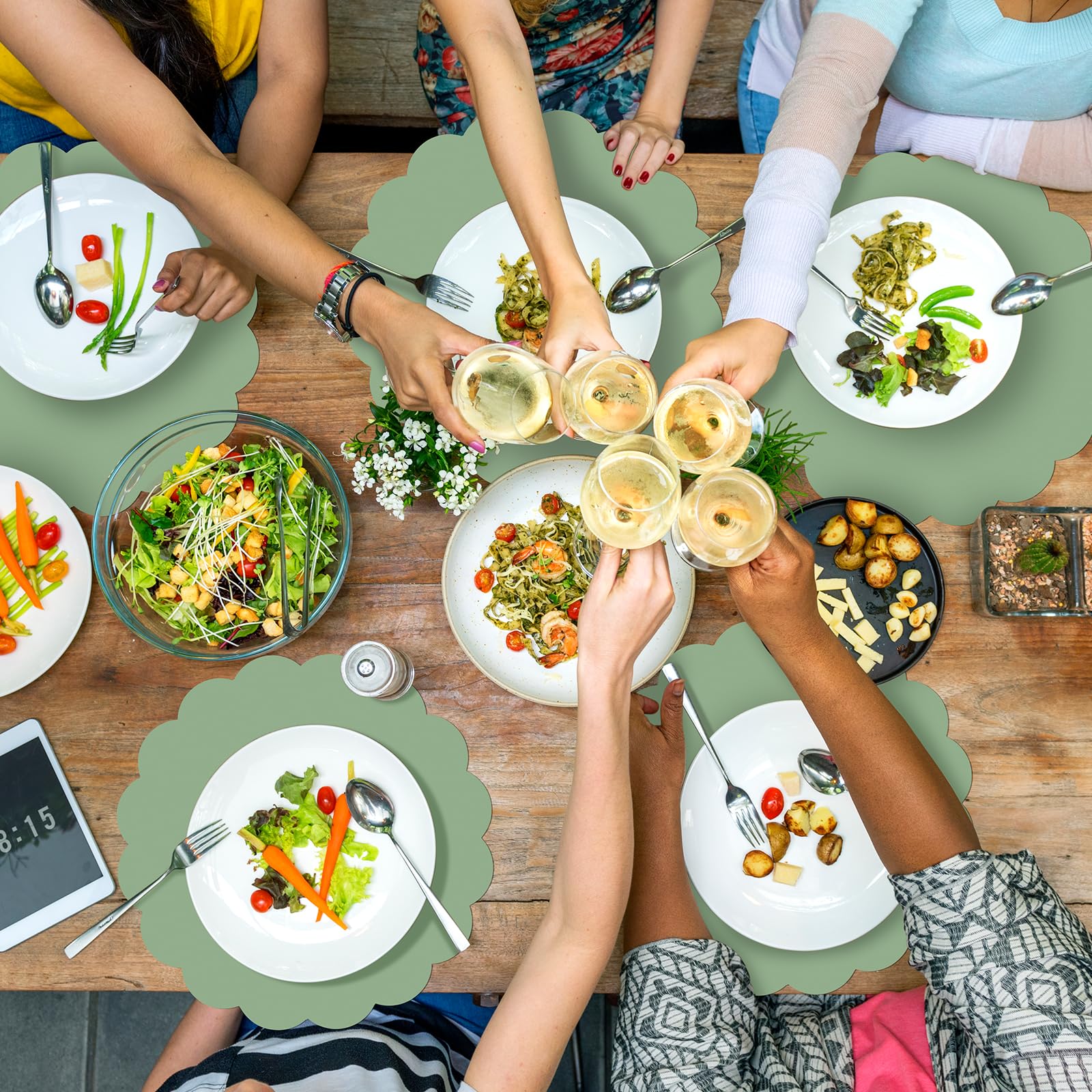 NatNarr sage green placemats ideal for parties and banquets to simplify cleanup