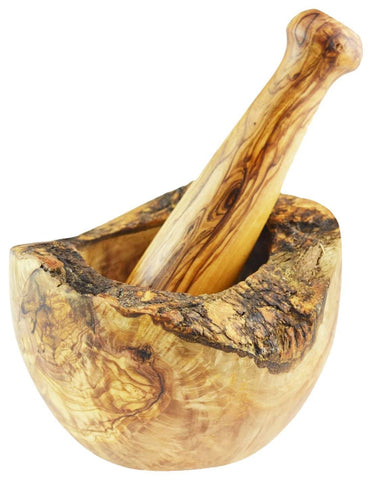 Naturally Med olive wood mortar and pestle grain detail showing durable wood