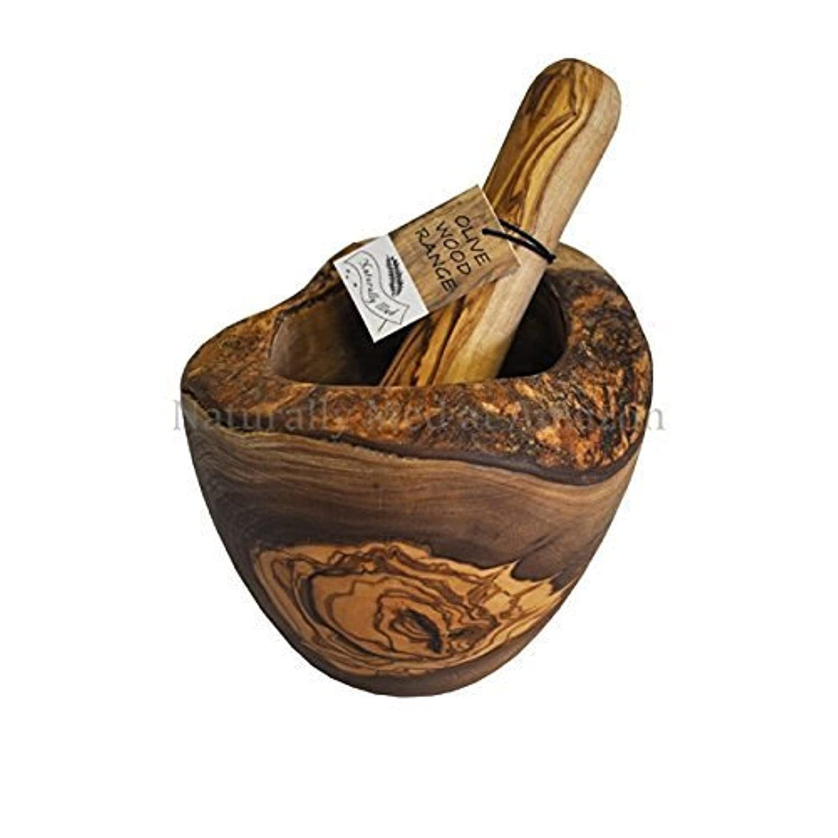 Naturally Med olive wood mortar and pestle top view for grinding spices and herbs