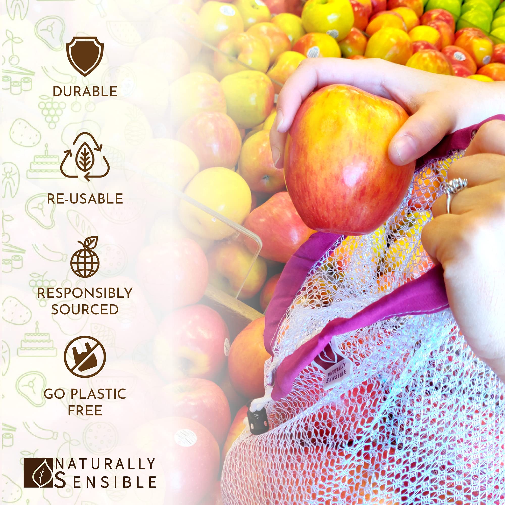 Naturally Sensible green see-through bag keeps produce visible and organized