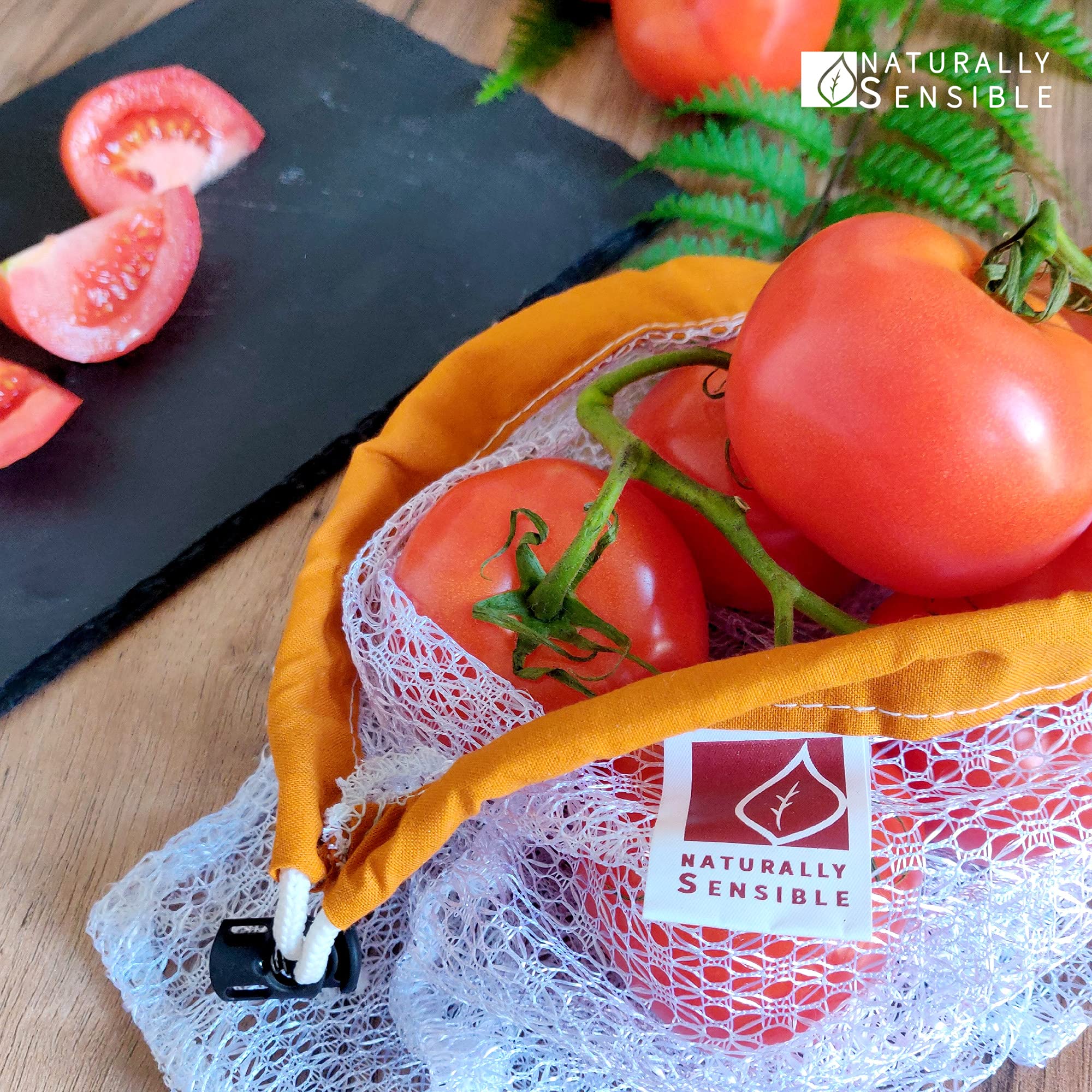 Naturally Sensible yellow see-through mesh bag for fruits and veggies