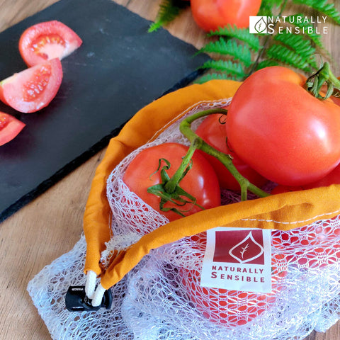Naturally Sensible yellow see-through mesh bag for fruits and veggies