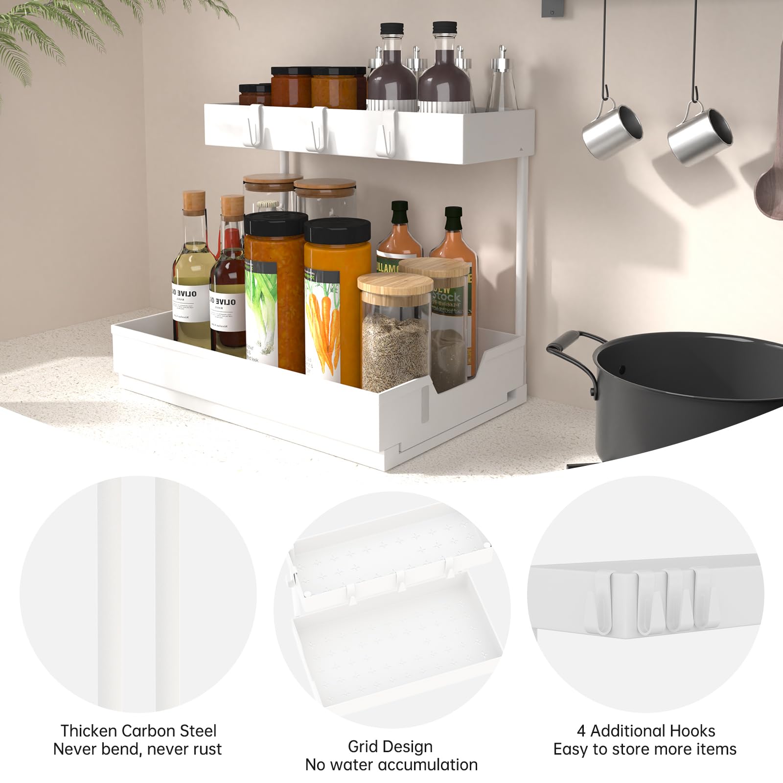 NATURE'S SOURCE 50 lb load capacity keeps tall bottles secure under the sink.