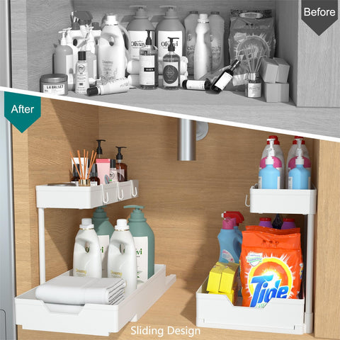 NATURE'S SOURCE under-sink organizer with L-shape design maximizes vertical space.