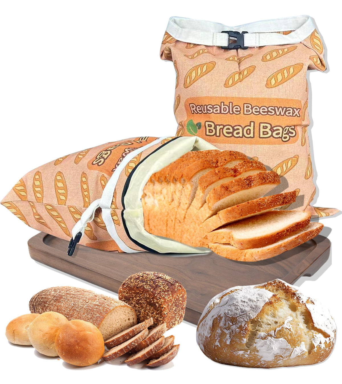 NautDuty 2-pack beeswax bread bags open for fresh sourdough storage