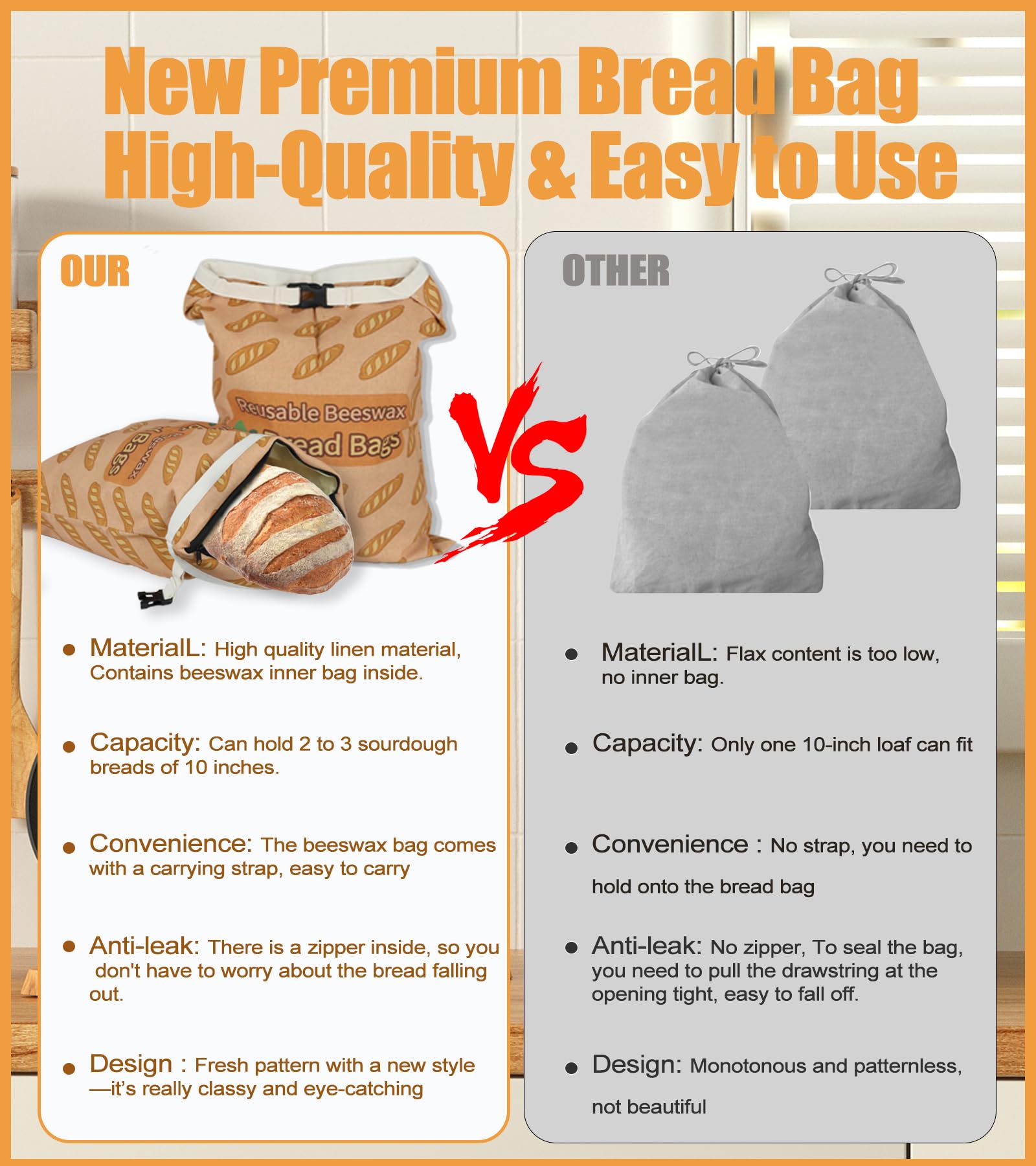 NautDuty interior beeswax lining preserves moisture for crusty bread