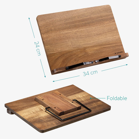 Navaris acacia book stand adds sturdy, stylish support to kitchen tasks