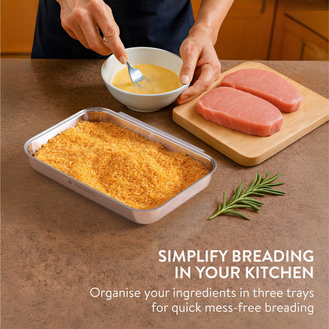 Navaris Breading Trays Set: compact toaster oven pan ideal for cutlets and fish