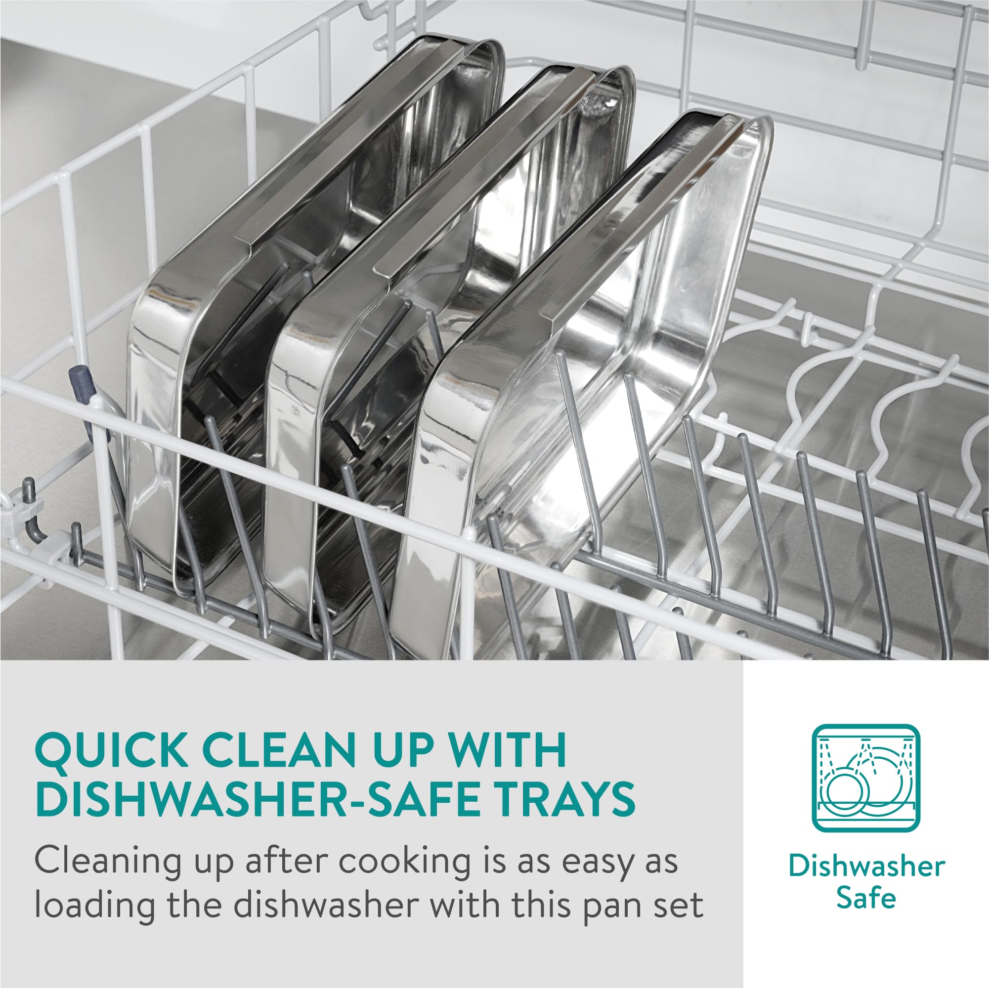Navaris interlocking breading pan set for stackable storage in the kitchen