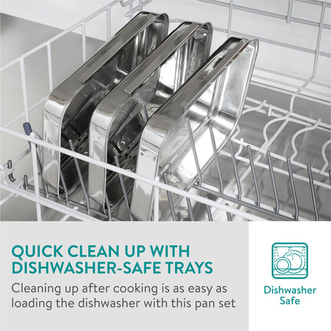 Navaris interlocking breading pan set for stackable storage in the kitchen