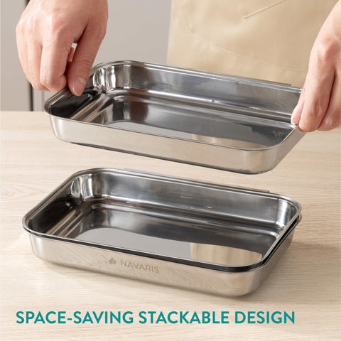 Navaris metal food tray set: versatile for marinades or small oven dishes