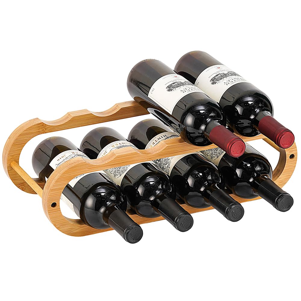 Navtcow wine rack bamboo 2-tier keeps bottles organized on the countertop