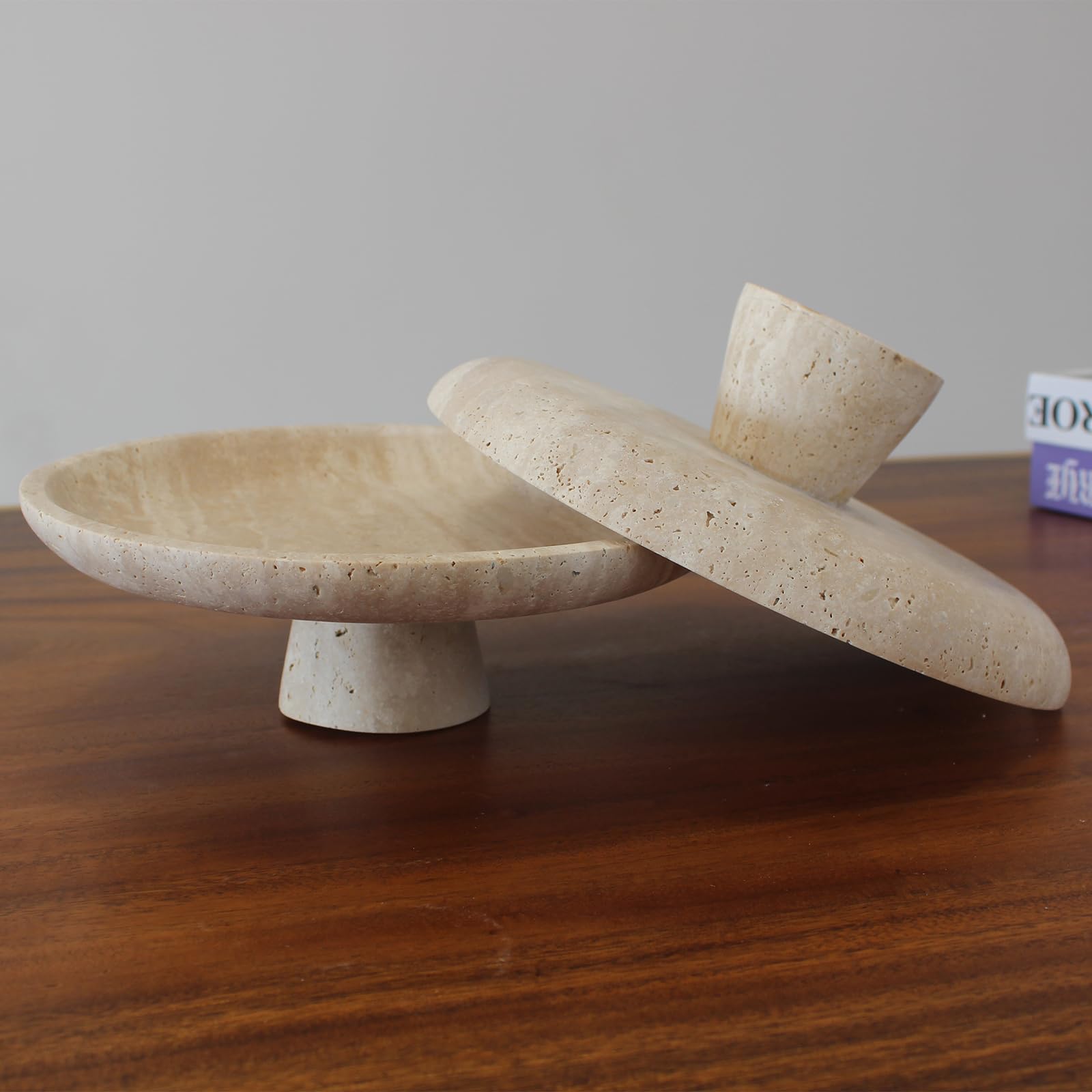 Nawgnail travertine fruit bowl beige tones for kitchen counter display