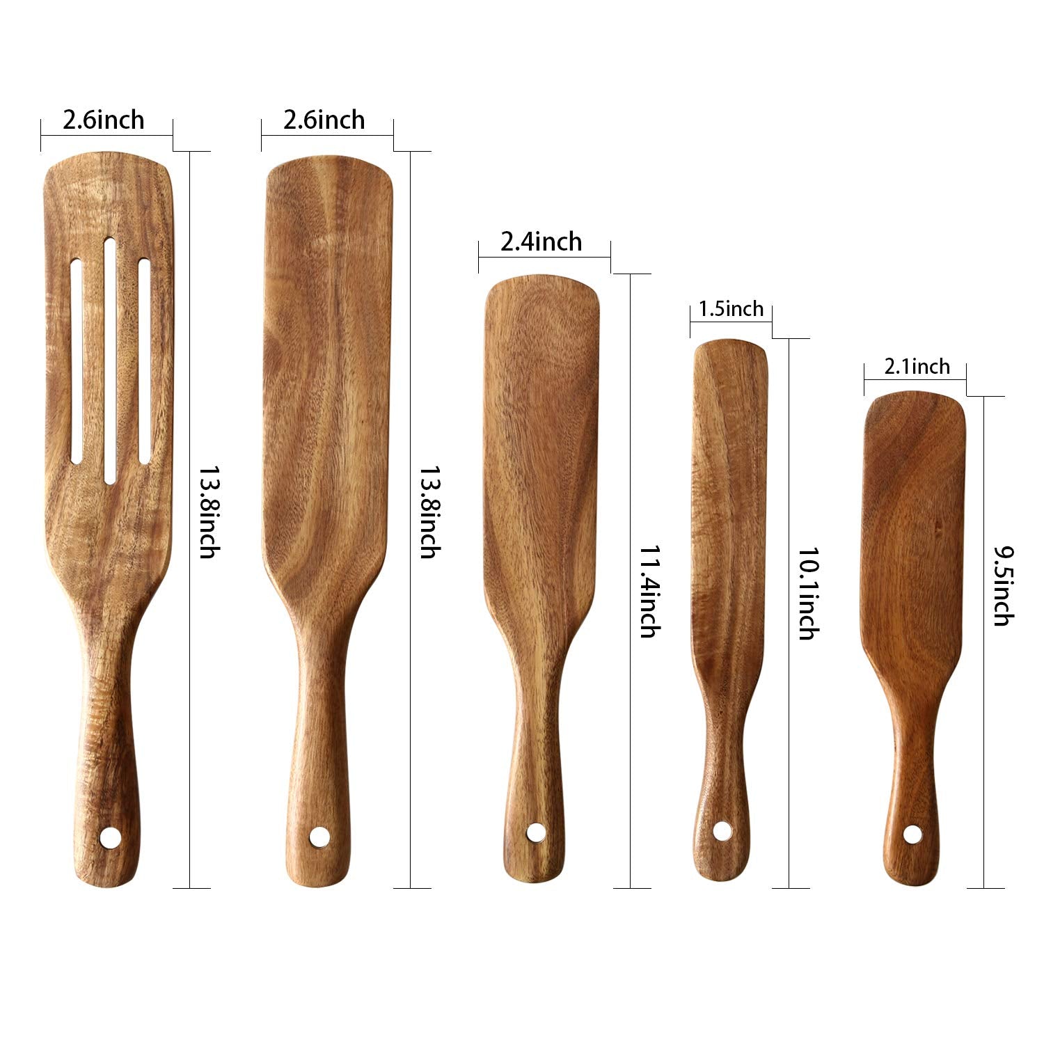 NAYAHOSE wooden spurtle collection showing teak grain and versatile kitchen use