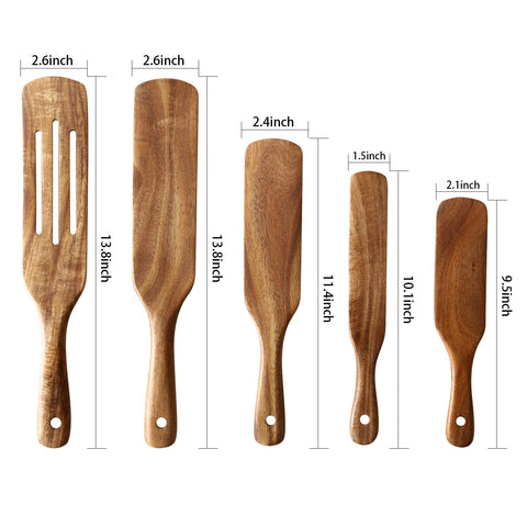 NAYAHOSE wooden spurtle collection showing teak grain and versatile kitchen use
