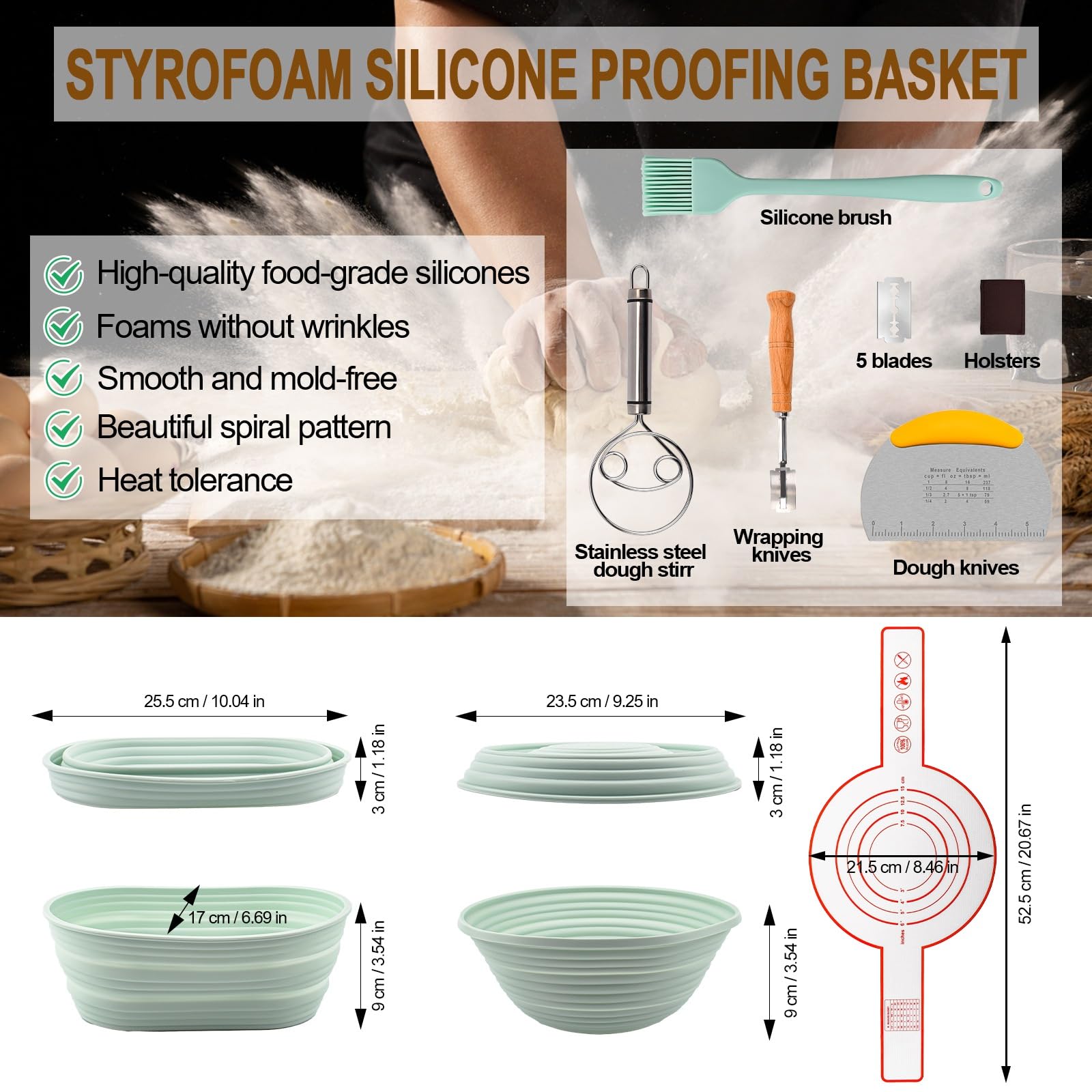 NCRexpanse silicone banneton round basket optimized for dough shaping and rising