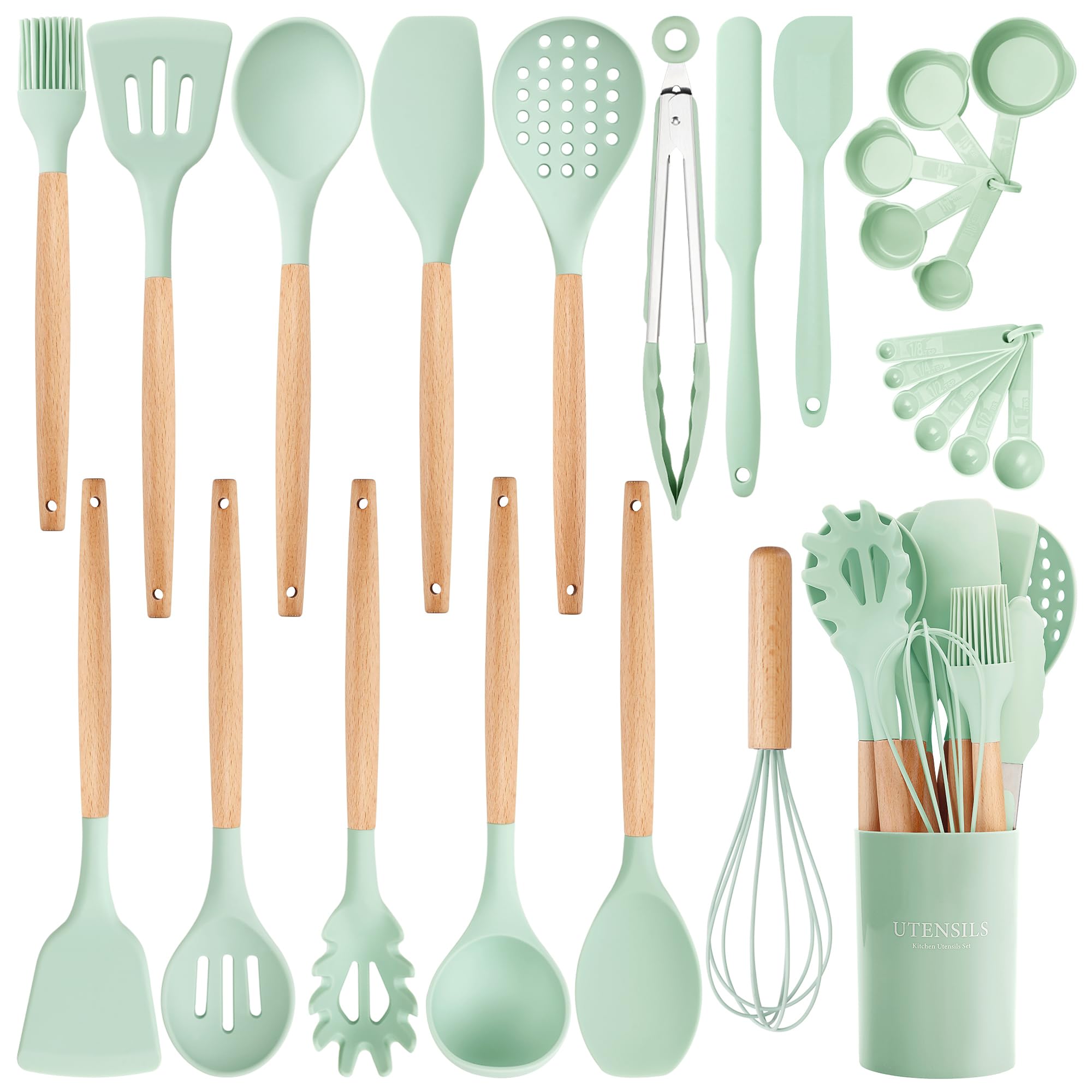 NCUE 26-piece silicone utensils set with holder for organized counter and easy access during busy cooking