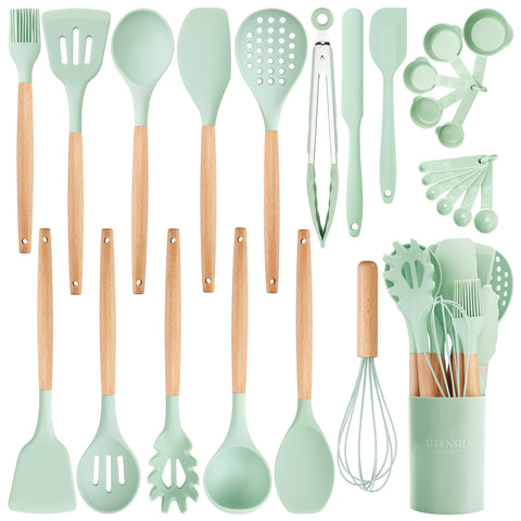 NCUE 26-piece silicone utensils set with holder for organized counter and easy access during busy cooking