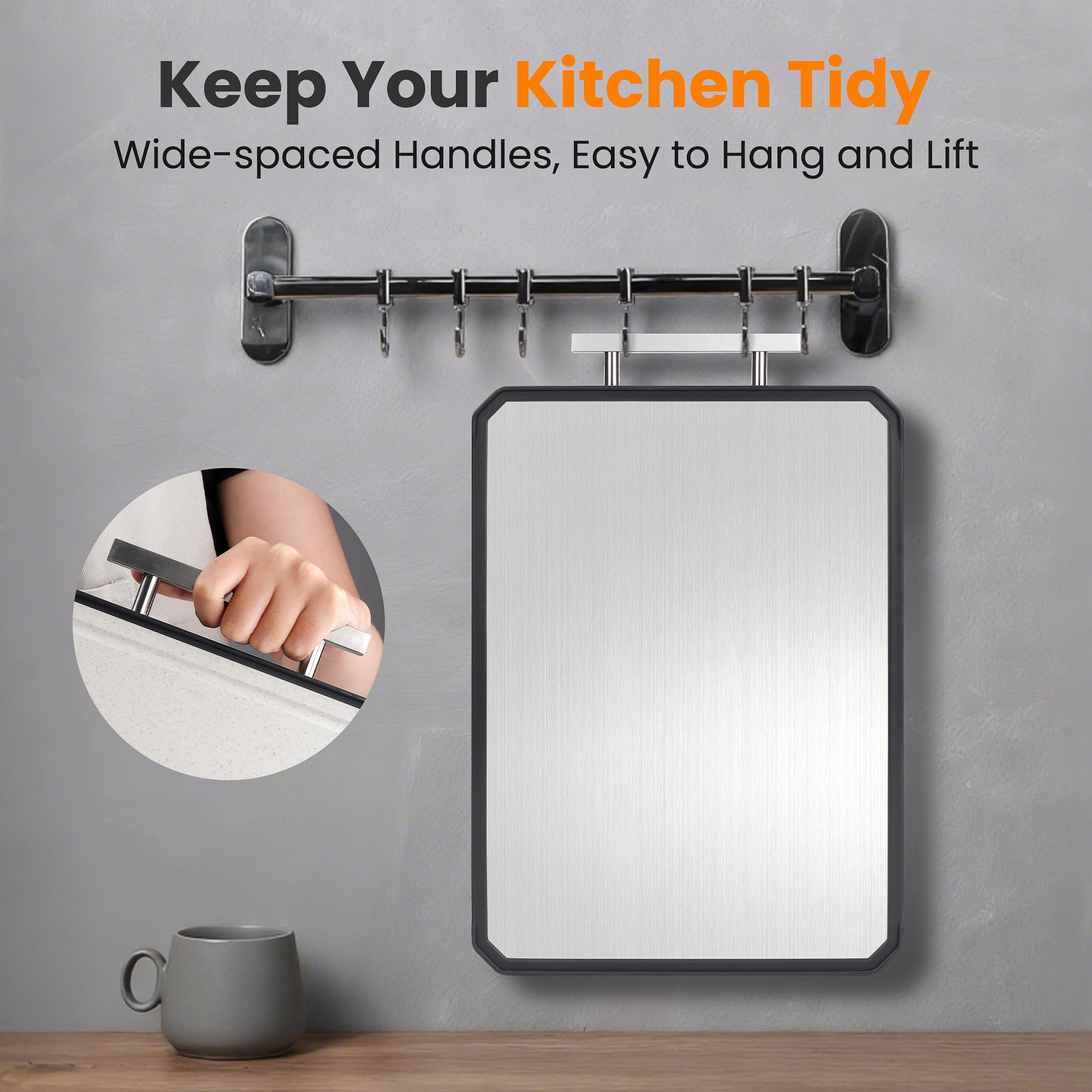 NCUE cutting board stainless steel handle for hanging and drying
