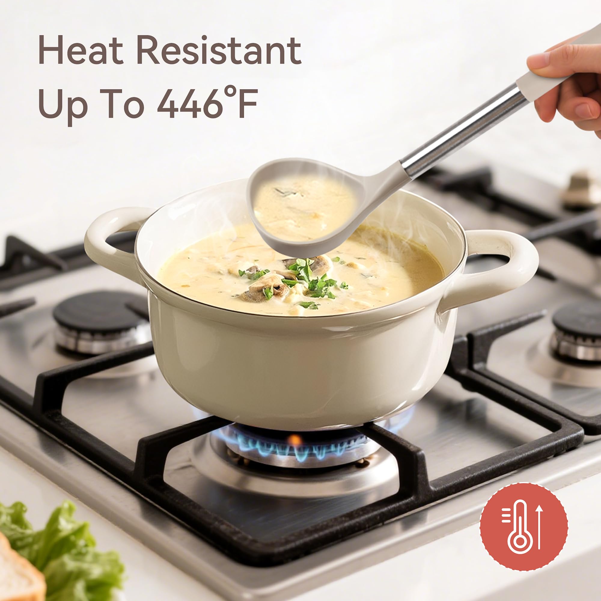 NCUE deep soup ladle ready for hot pots and pans