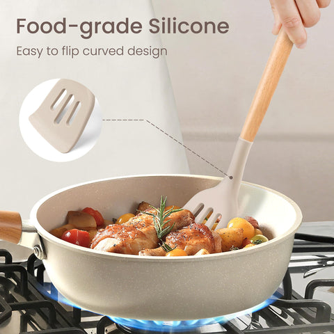 NCUE easy-clean silicone utensils, simply wipe with warm water after use.