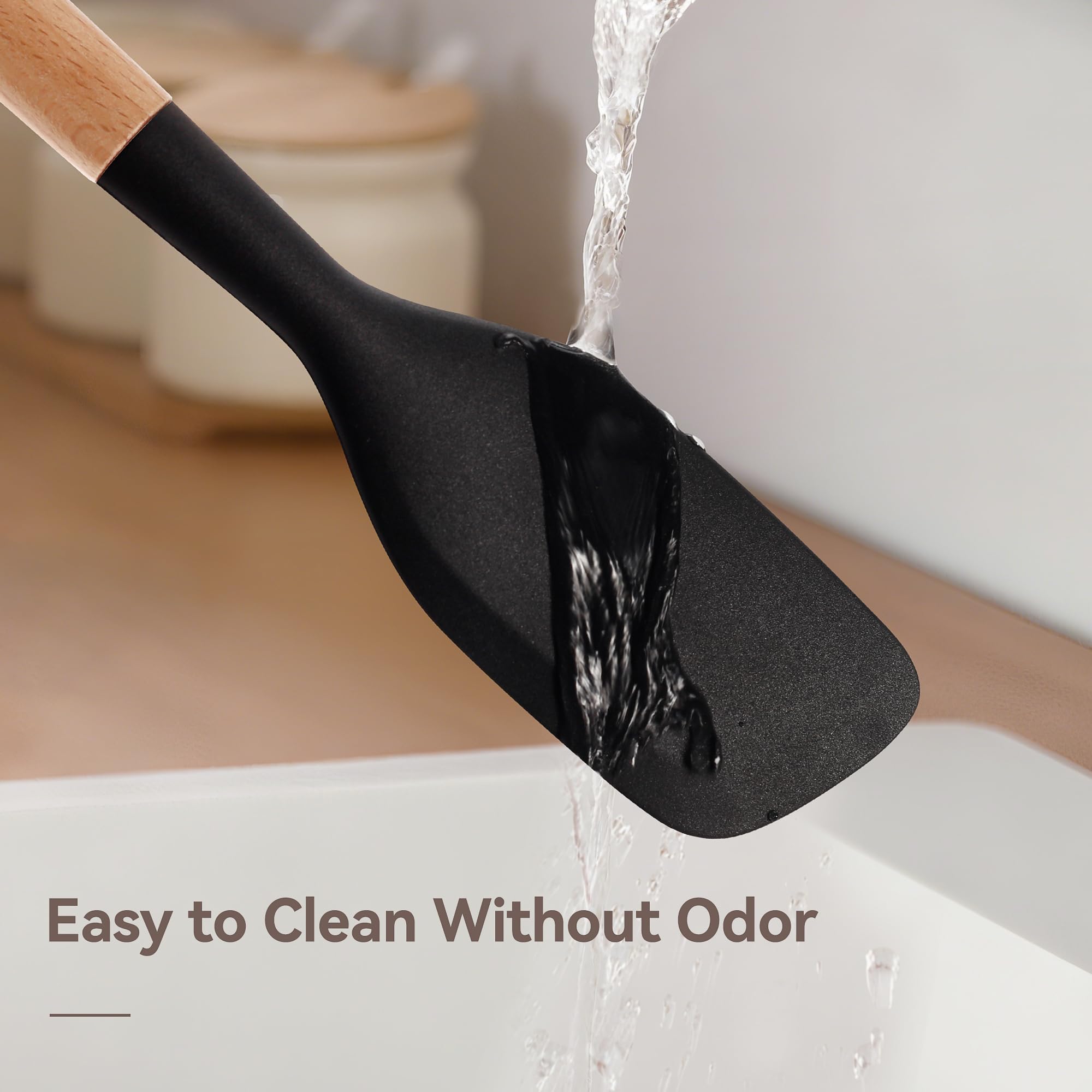 NCUE slotted turner protects cookware while lifting delicate foods.