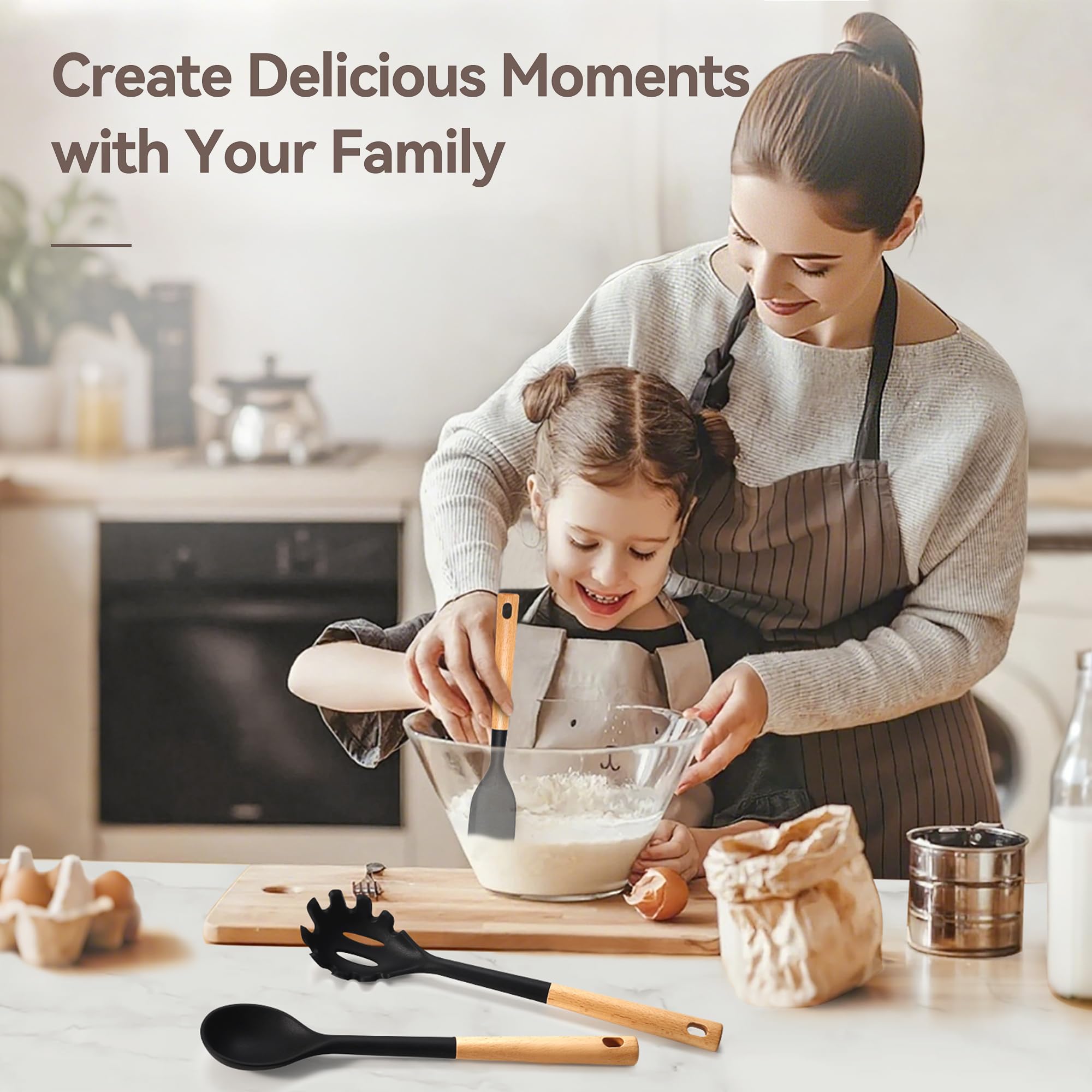 NCUE utensil with wooden handle provides sturdy grip and heat protection.