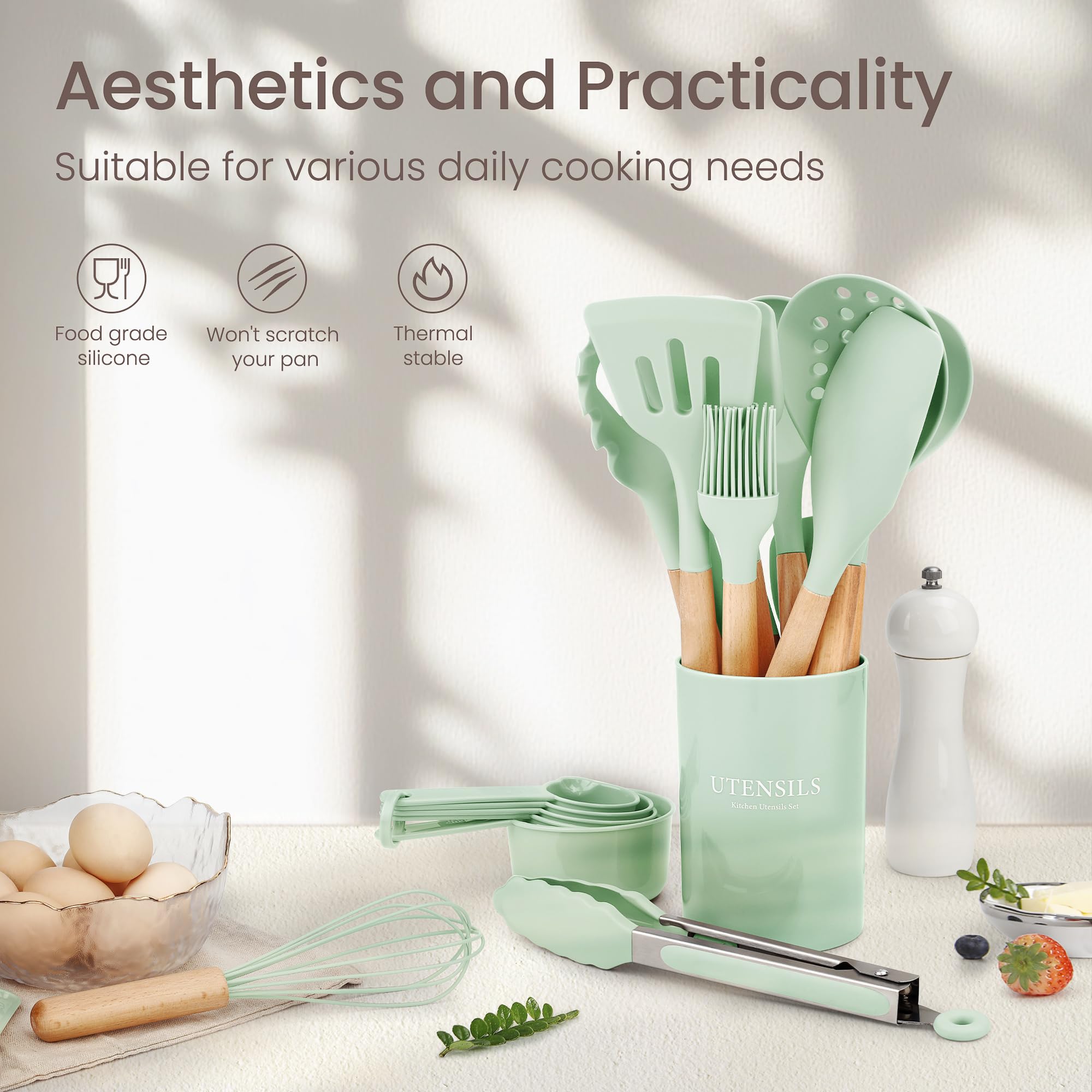 NCUE silicone spatulas are heat resistant up to 446°F, protecting cookware