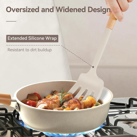 NCUE soup ladle with extended handle for deep pots and comfort.