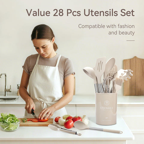 NCUE spatula and spoon set with heat-resistant silicone heads for durability