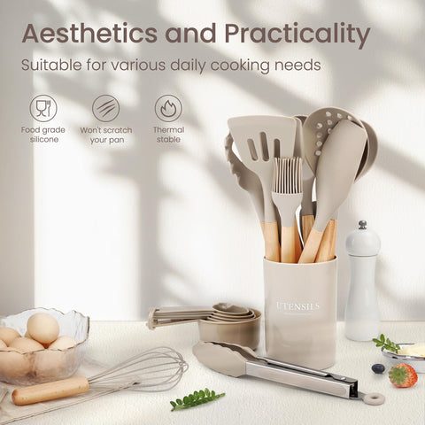 NCUE spatulas and spoons, heat resistant up to 446°F for safe non-stick cooking.