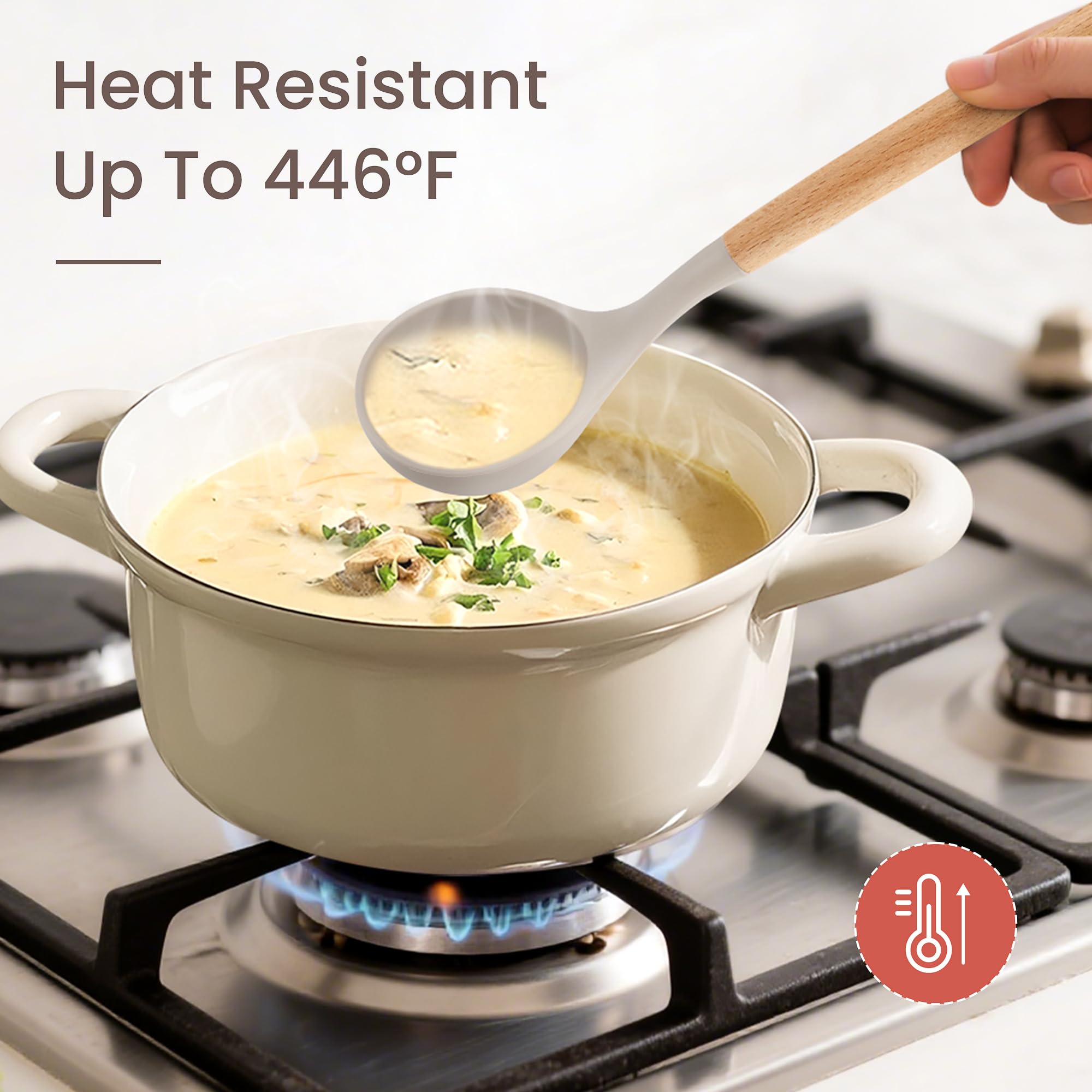 NCUE wooden-handled utensils stay cool and durable for steady stirring.