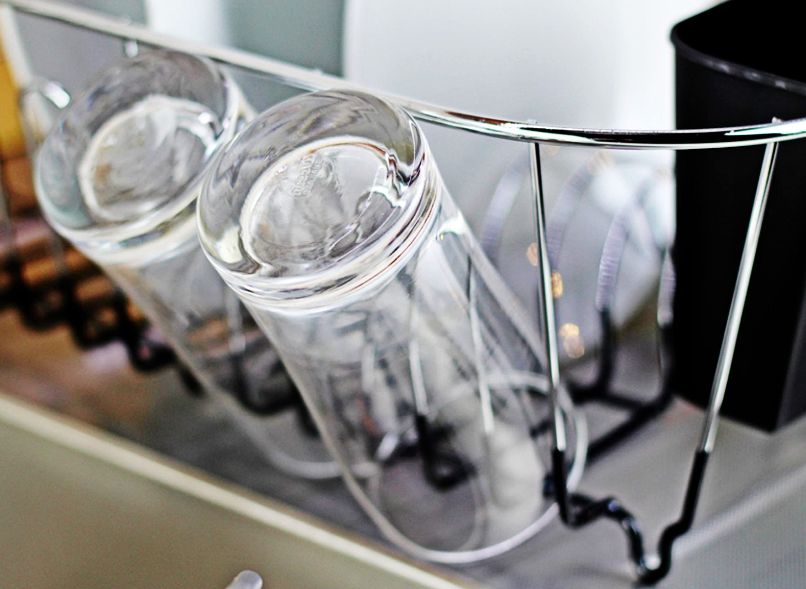 Eight-plus dish capacity on the Neat-O chrome dish drainer in black.