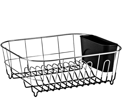 Neat-O deluxe chrome dish drainer in black, top-down view showing the compact layout.