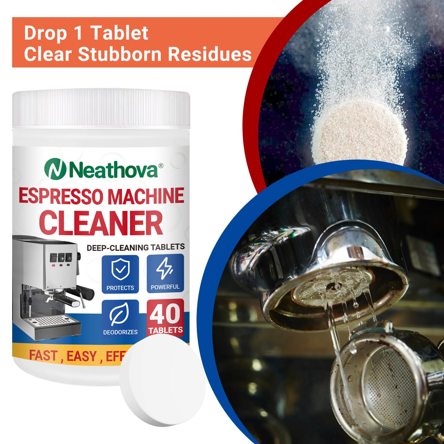 Close-up of Neathova cleaner inside a coffee machine removing oils and buildup