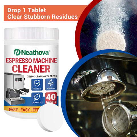 Close-up of Neathova cleaner inside a coffee machine removing oils and buildup